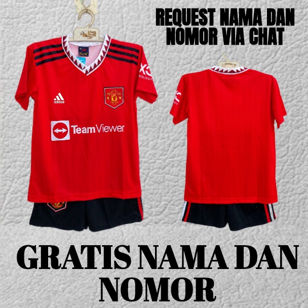 jersey baju bola mu printing/setelan baju bola anak mancesterunited printing terbaru