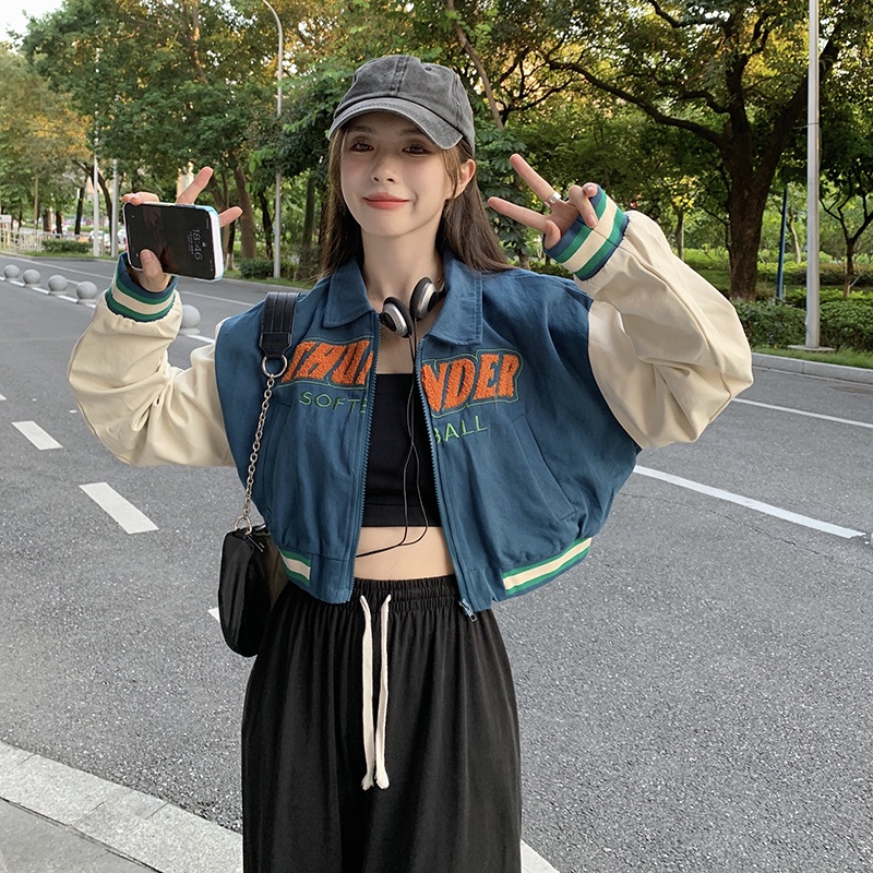 XIAOZHAINV Jaket Wanita Korean Style Lengan Panjang Crop Top 0726