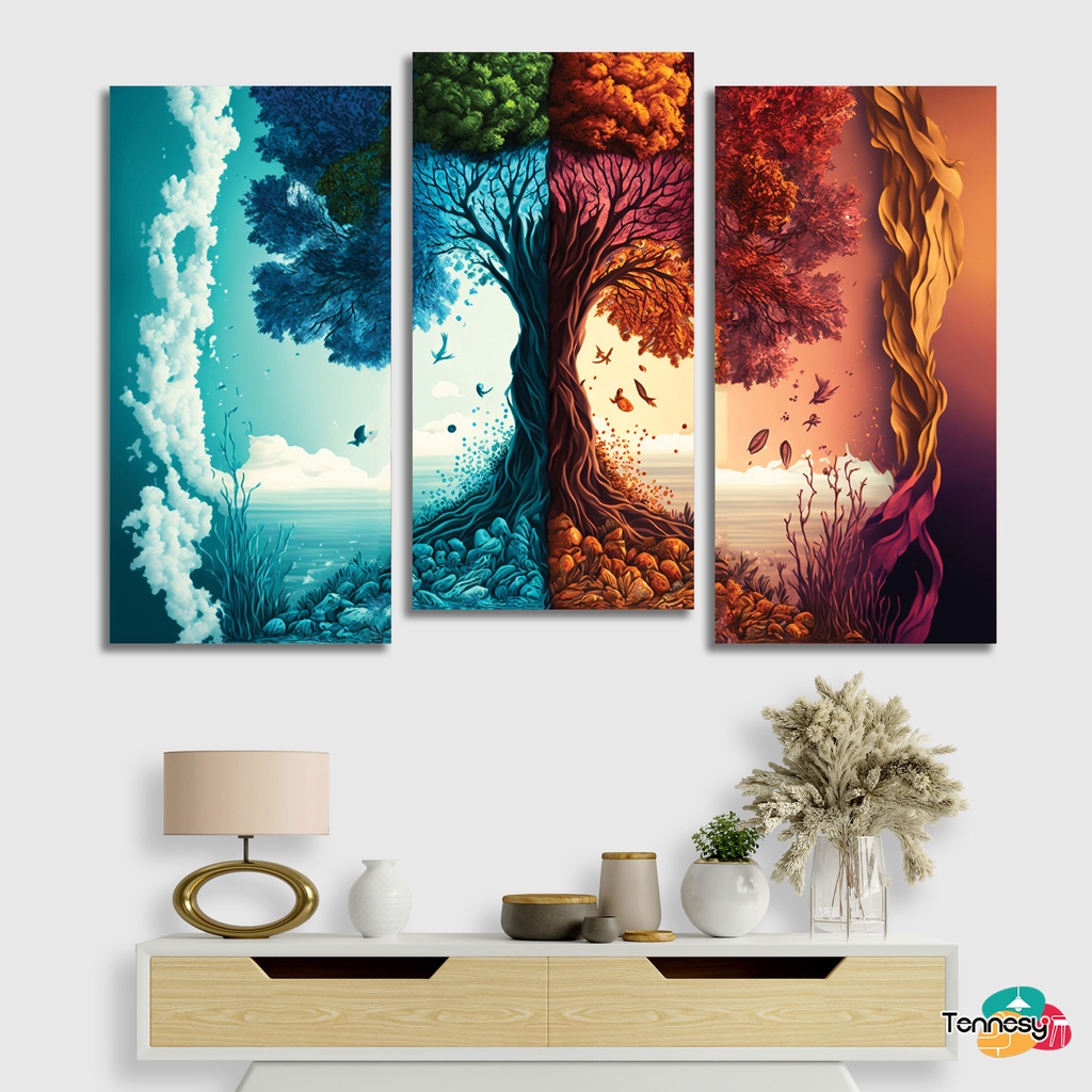 TENNESY Hiasan Dinding Tanaman Pohon Aesthetic Color 15x30cm Dekorasi Dinding Kamar Tidur Pajangan Kayu Poster Dekorasi Rumah