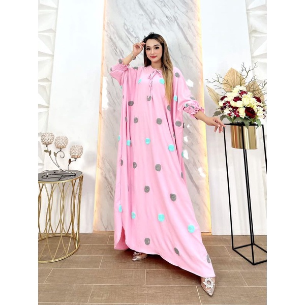 Kaftan pompom oversize gamis crinkle air flow premium busui
