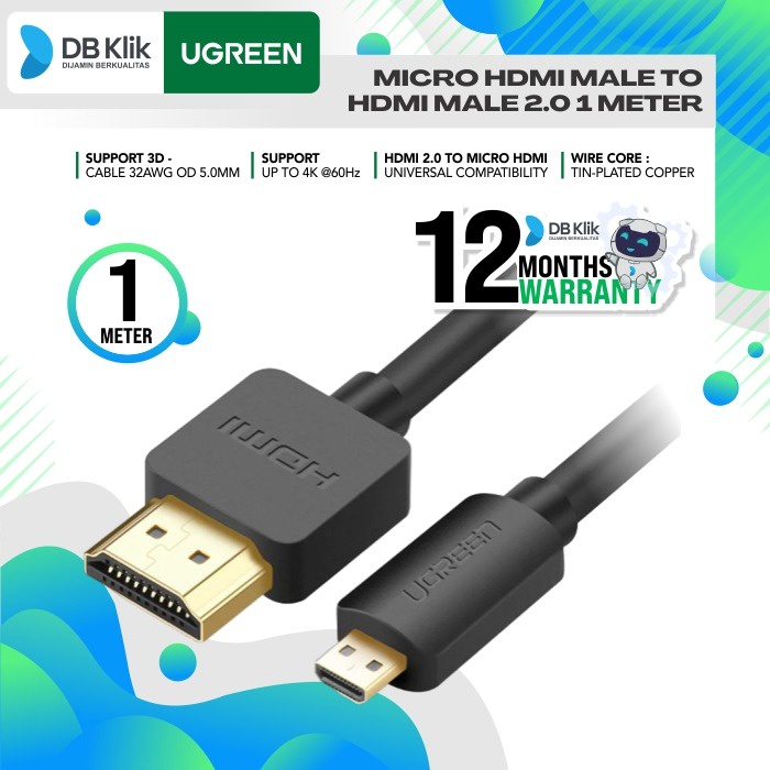 Kabel UGreen Micro HDMI Male to HDMI Male 2.0 1 Meter (30148)
