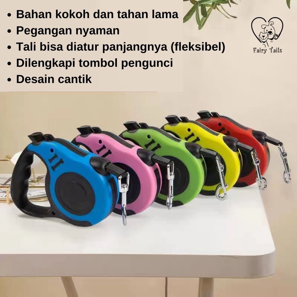 Tali Tuntun Retractable Pet Dog Leash Fleksibel dan Otomatis Untuk Anjing Kucing Anabul