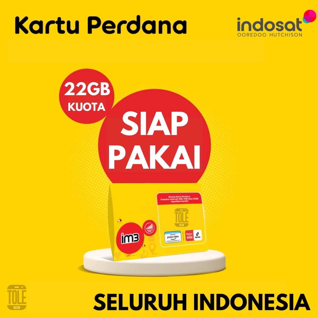 Kartu Perdana Internet Indosat Freedom Kuota 22GB Nomor IM3 0k Seluruh Indonesia Simcard 4G