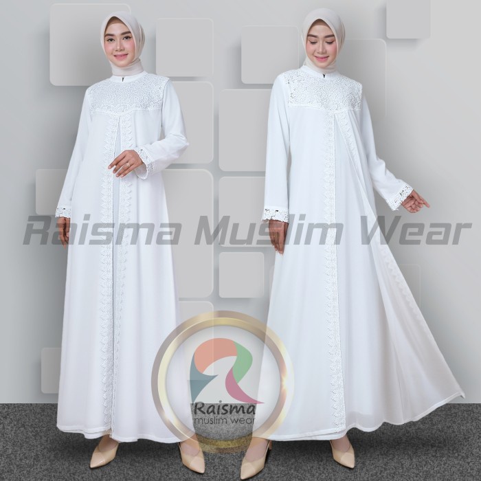 ABAYA PUTIH KEKINIAN TERBARU PUTIH TULANG / GAMIS PUTIH LEBARAN RSM 02