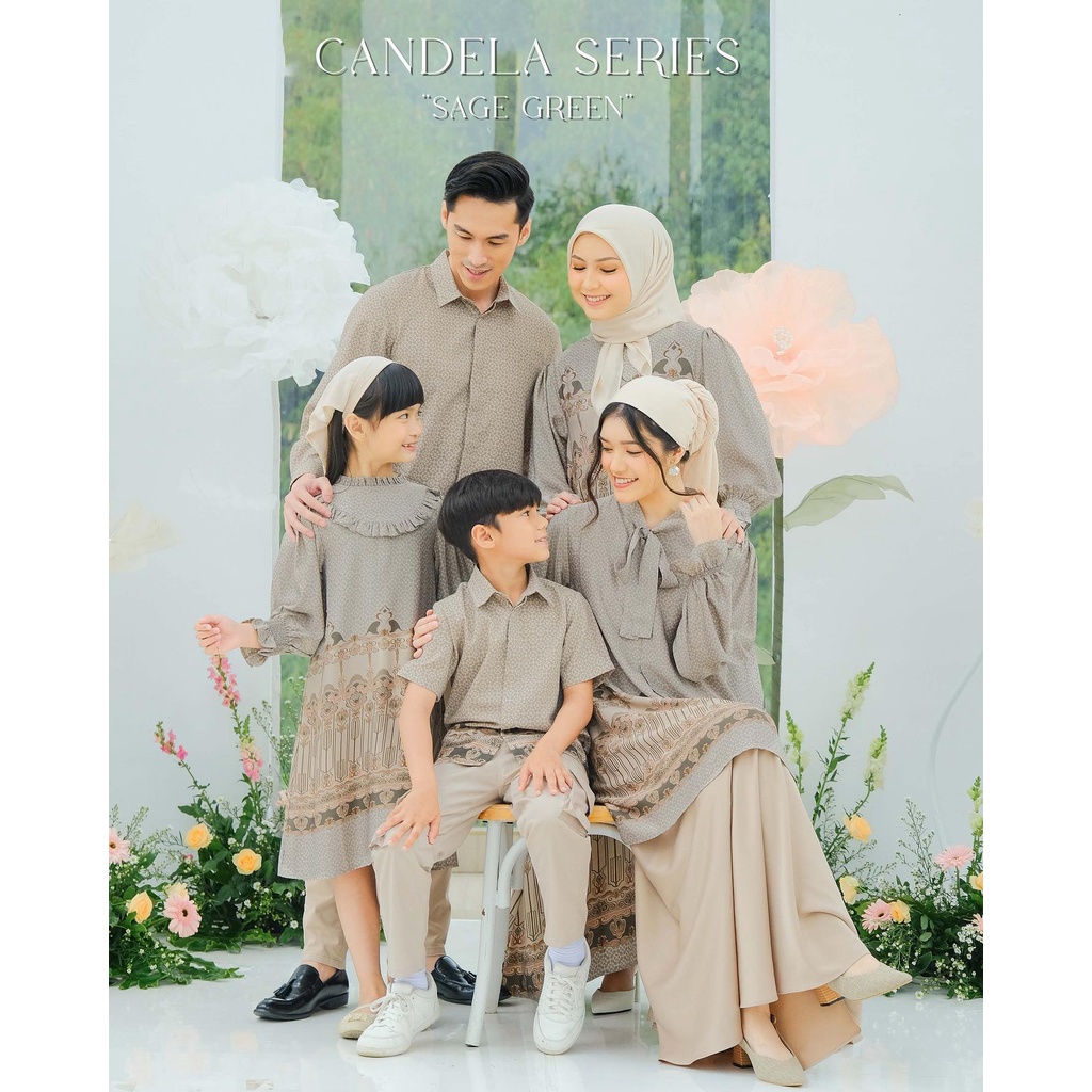 Candela Family Set Sage Green Mayoutfit l Serambit Lembaran Gamis Koko