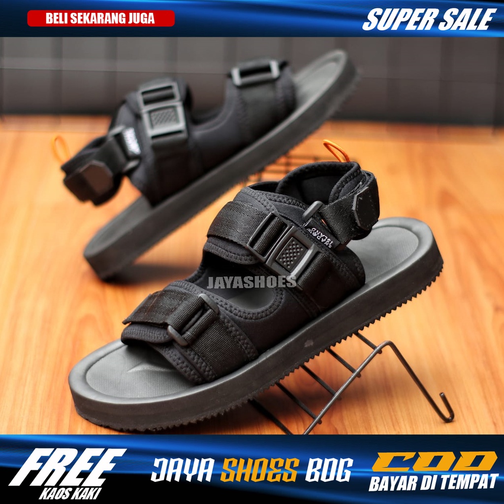 STAIN Sandal Casual Pria Hitam Original Distro Simple Murah Anti Slip