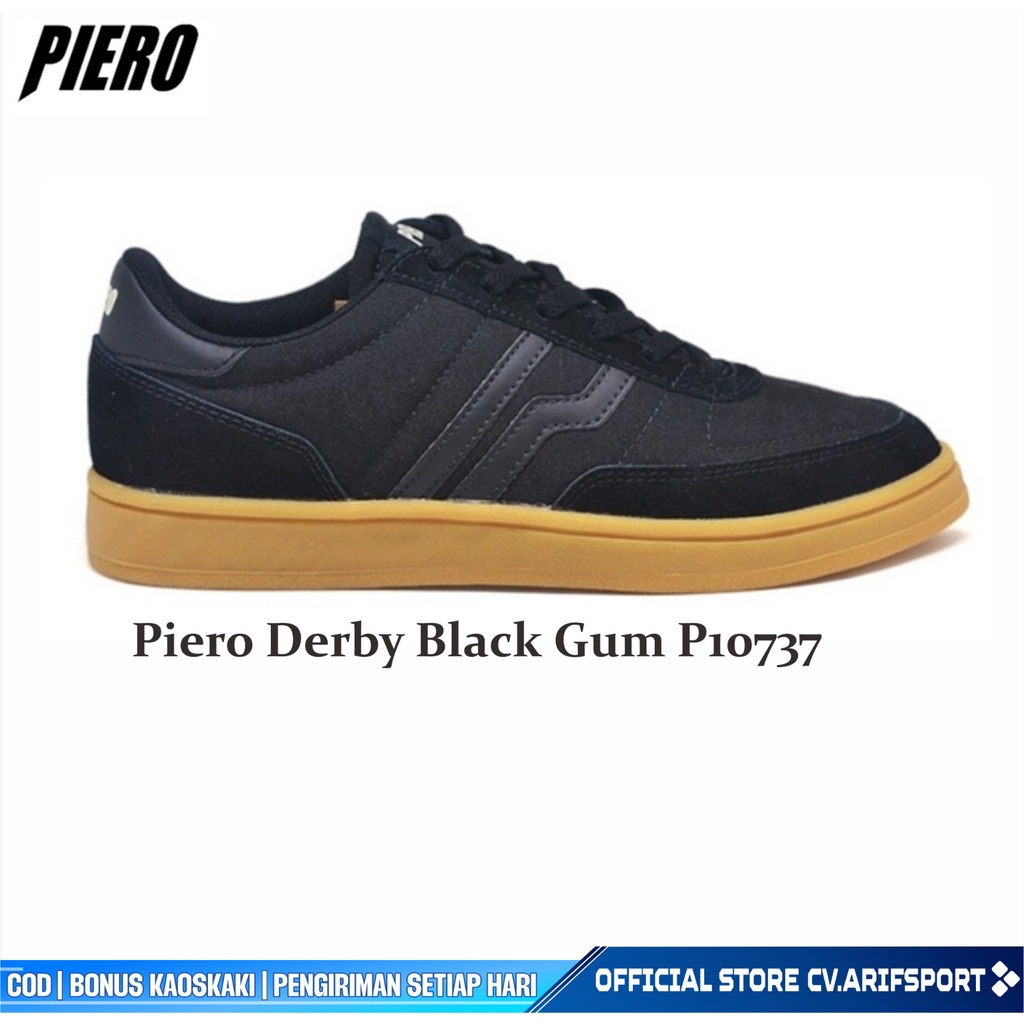 Sepatu Sneakers Piero Derby - Black/Gum P10737 Original