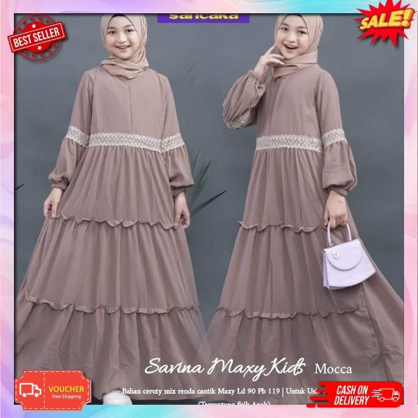 0 Gamis Anak Ceruty Babydoll Untuk Usia 7~16 Tahun Syari Savina Maxy Kids