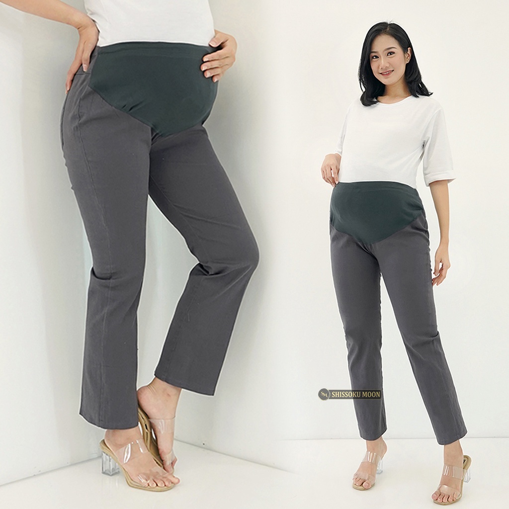 Celana Hamil Kerja Dengan Kaos Perut Model Standar Bahan Twill Stretch Tebal