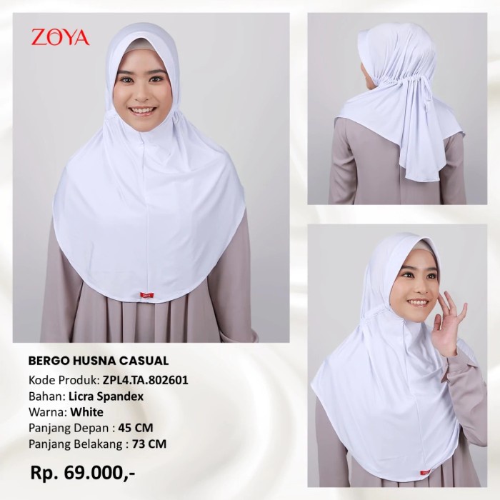 TERLARIS Hijab Instan Zoya Bergo Husna Serut Belakang - Putih01