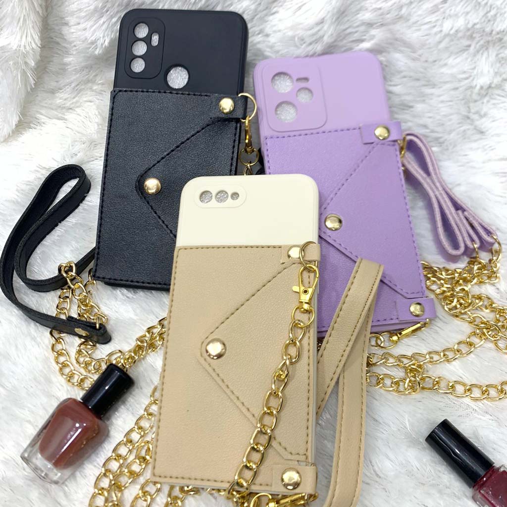 Case dompet + Tali sling rantai for Redmi 10A 9C 9A 9 8A 8 7 6A 5A 5+ 4A Note 10 Note 9 Note 8 Note 