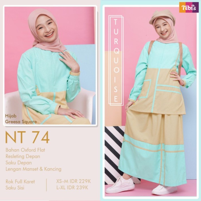 GAMIS REMAJA/TEEN NIBRAS NT 074 GAMIS SET ROK BAJU MUSLIM REMAJA MURAH - TURQUOISE, S