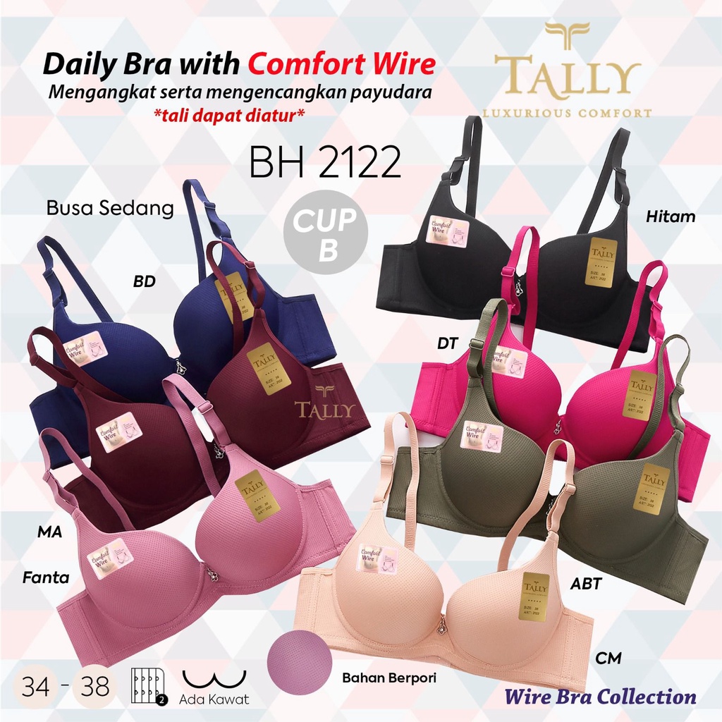 TALLY BRA BH 2122 I CUP B I SEMI SEAMLESS BERPORI I ADA KAWAT I BUSA SEDANG I SIZE 34 - 38