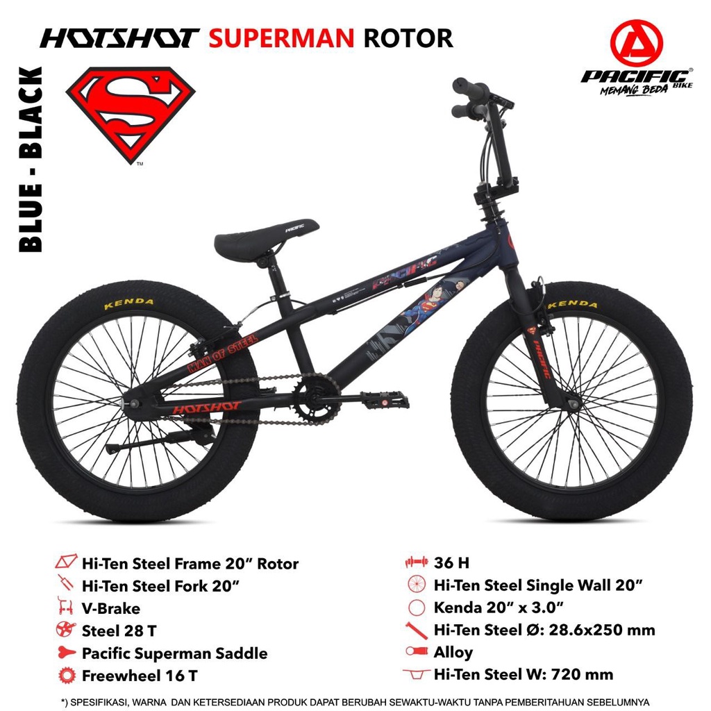 SEPEDA BMX 20 HOTSHOT SUPERMAN ROTOR BAN BESAR 3.0 PACIFIC (10 TAHUN-REMAJA/DEWASA)