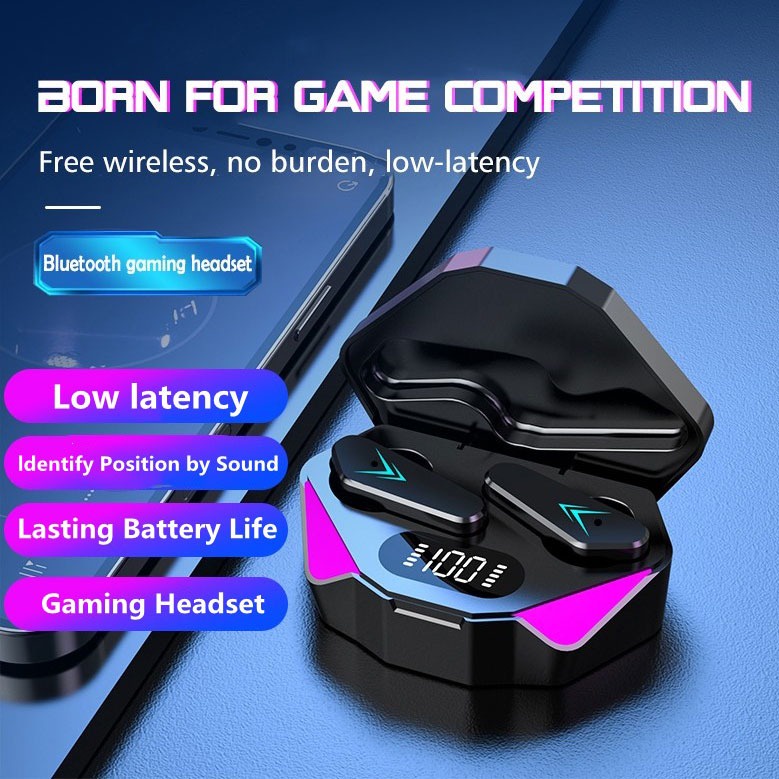 X15 Headset Bluetooth Gaming TWS LED Smart Touch Control Earphone Tampilan Digital Dual Mode Game Musik Earbud HiFi Sound