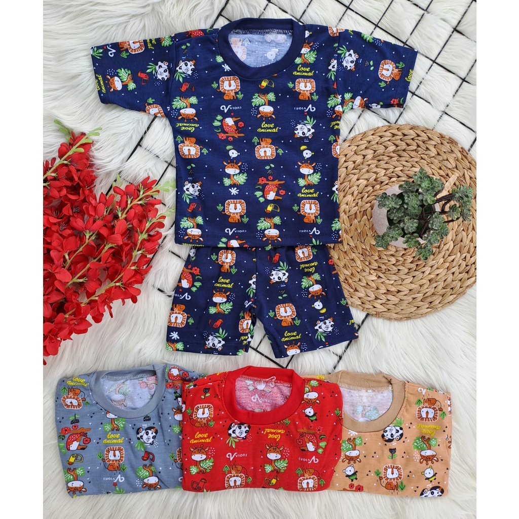 stelan baju bayi laki laki perempuan lucu murah motif PRINTING VIORI PENDEK 3 bulan sampai 3-4 tahun