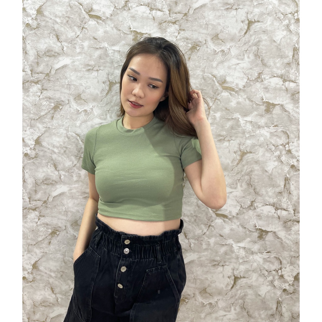 MODAVIE - CLAY Crop Top Korea Knit Crop Tee Korean Style Kaos Wanita