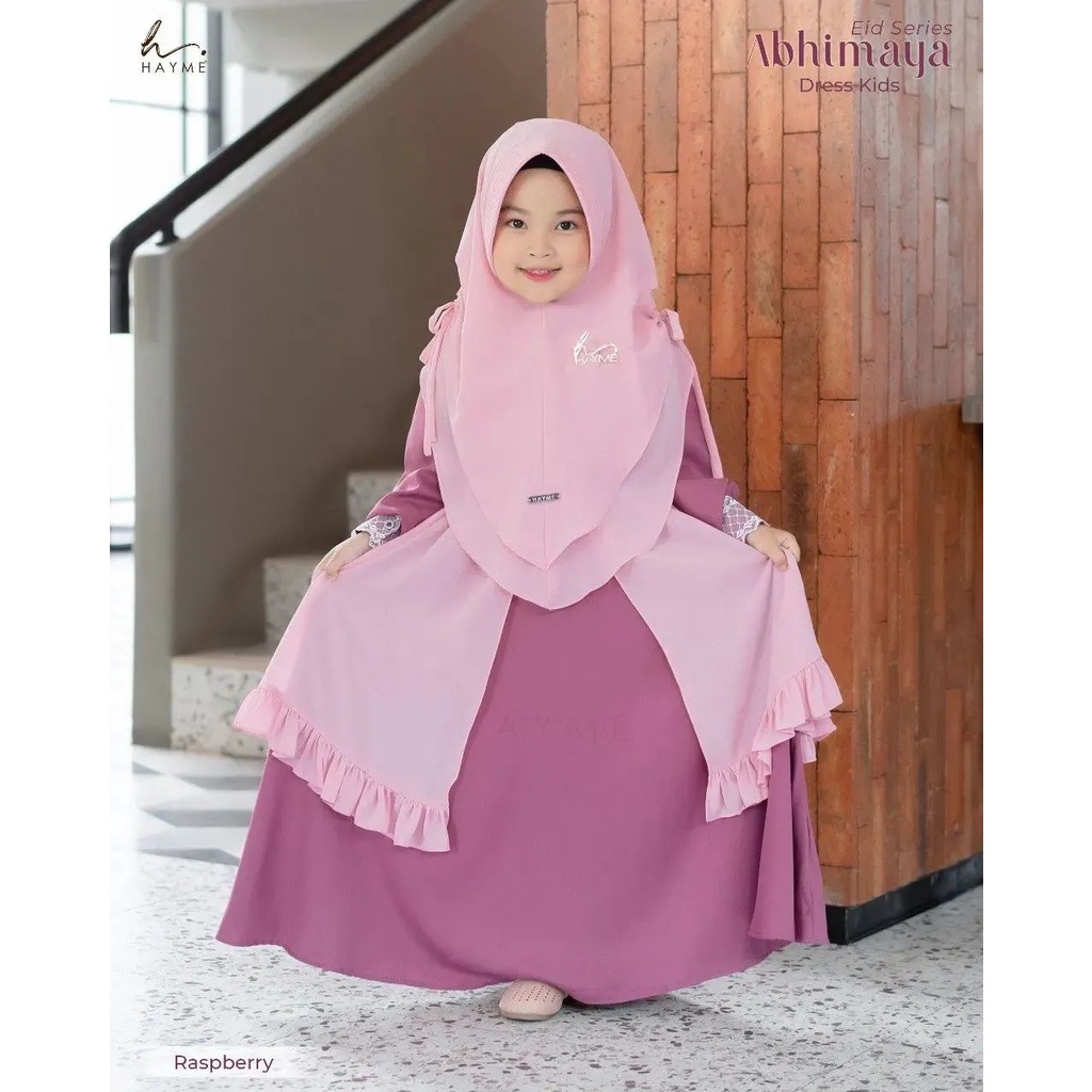 Abhimaya Dress Kids Aplikasi Renda Full Puring Fit L-XL-XXL( L usia 4-6 thn )( XL 7-10 thn )( XXL 10-14 thn ) Sett khimar Gamis anak Perempuan Bahan Ceruty Gaun Cantik Anak Kekinian Fashion Kidts Terbaru Dres