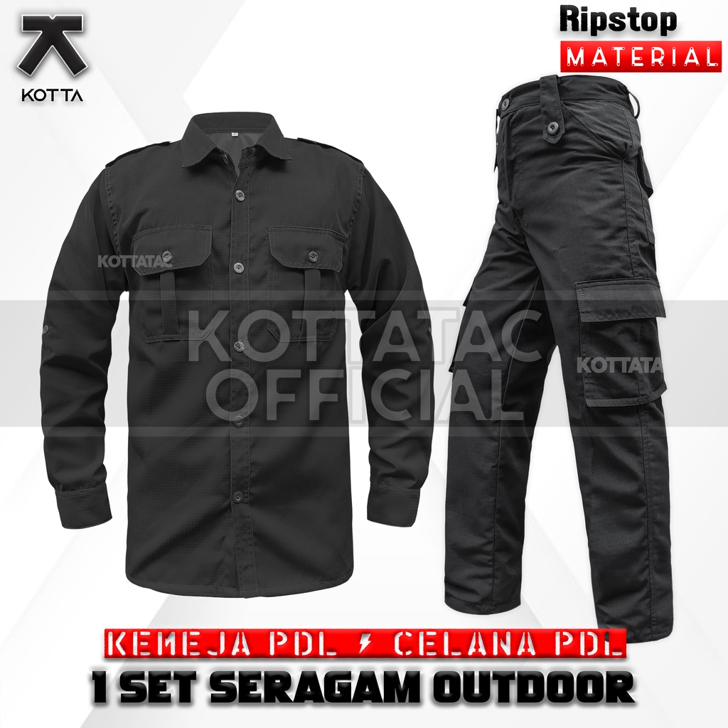 SATU SET SETELAN KEMEJA TACTICAL CELANA PDL LAPANGAN  - CELANA PDL LAPANGAN HITAM - KEMEJA PDL HITAM LENGAN PANJANG OUTDOOR