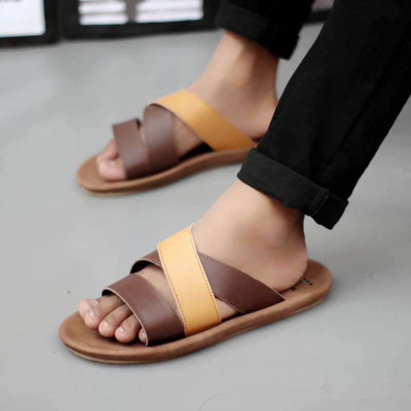 CEVANY POLET Brown (KULIT ASLI) Sandal Kulit Pria Original Sendal Casual Pria Dewasa