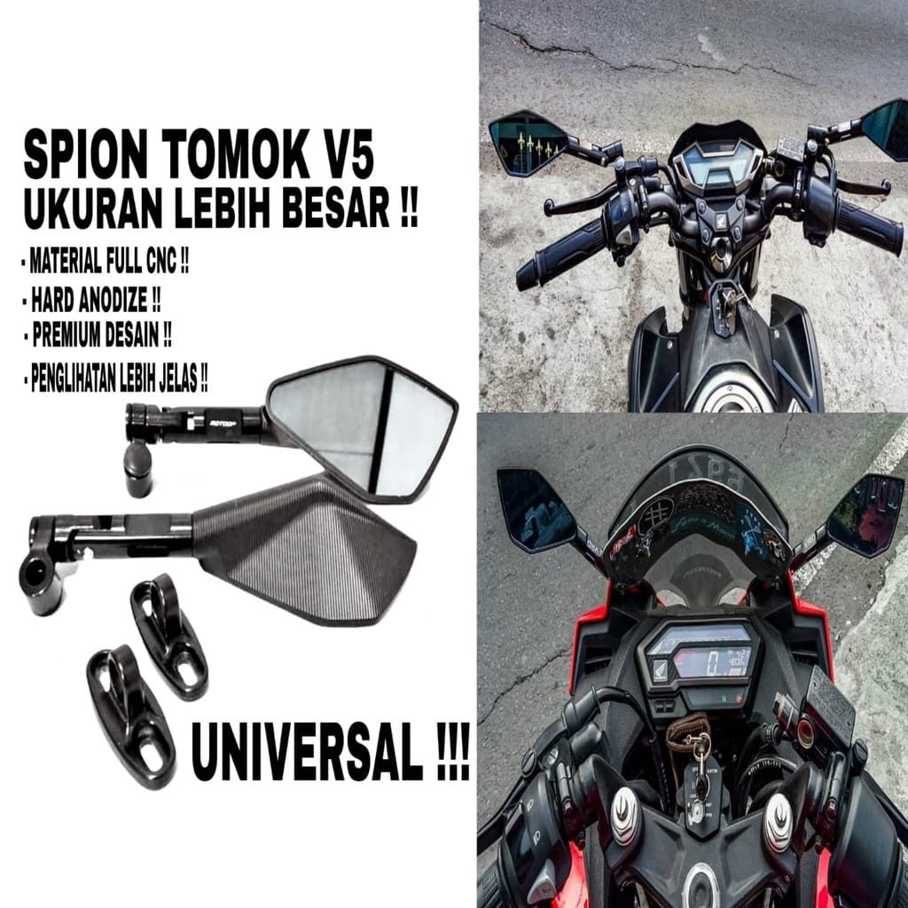 SPION TOMOK V5 JUMBO BESAR BIG KACA PUTIH ALUMINIUM CNC UNIVERSAL BISA UNTUK SEMUA MOTOR PCX NMAX XMAX KLX  DLL