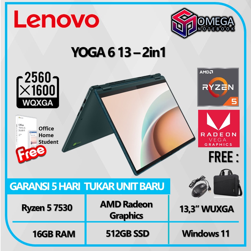 Lenovo Yoga 6 13ABR8 Ryzen 5 7530 16GB 512GB Radeon Graphics 13,3 WUXGA Windows 11 + OHS