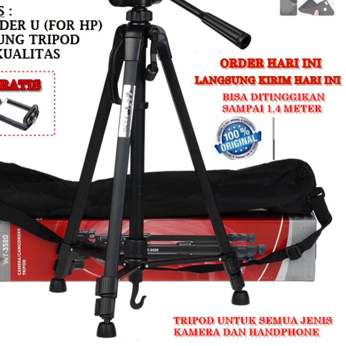 ℗ TRIPOD BLACK WEIFENG WT-3520 PREMIUM ORIGINAL 3520 PORTABLE LIGHTWEIGHT KAMERA HANDPHONE ♠