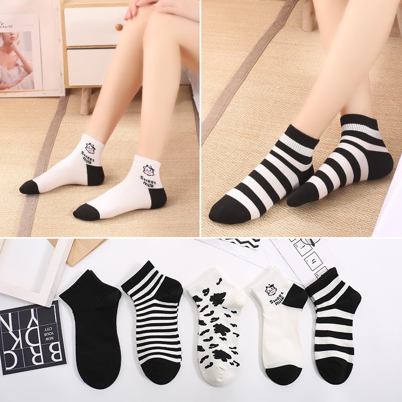 MMM Kaos Kaki Wanita Korea Motif Cow 6666 Kaos Kaki Pendek Fashion Korean Unisex Atas Mata Kaki Karakter Sapi Ankle Socks Korean Model Simple Cute