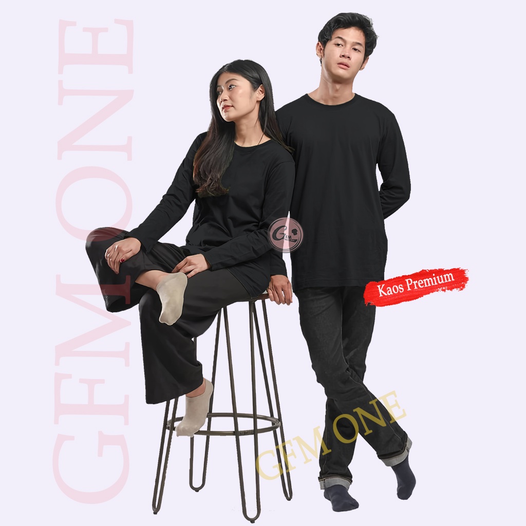 Baju Kaos Distro Pasangan Couple Lengan Panjang Polos Pria Dan Wanita Katun Combed Dewasa Jumbo Warn