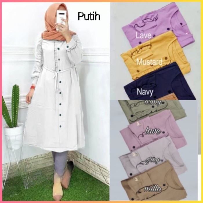 Tunik Lebaran baju atasan muslim wanita blouse outfit jumbo xxl long tunik putih Termurah Terbaru Gr