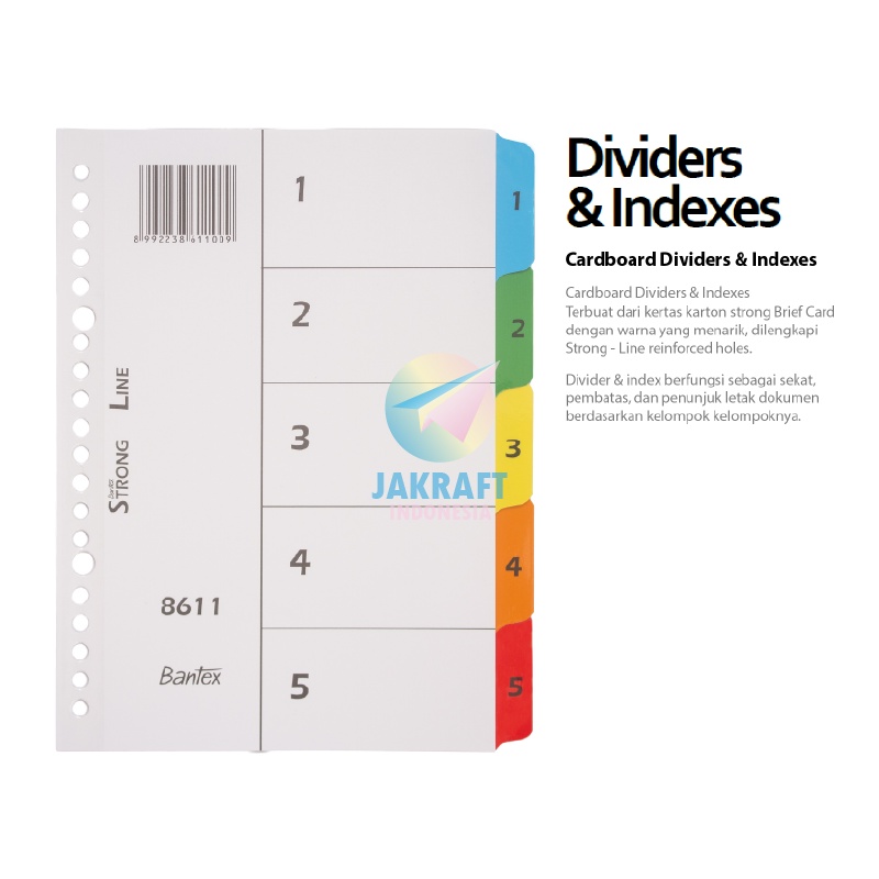 

(1 Set) Divider Pembatas Kertas Dokumen Binder BANTEX 8611 A5 isi 5 Tab Index Polos 20 Lubang Ring