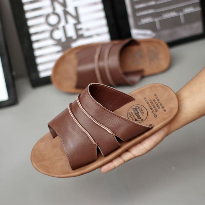 CEVANY TAIM Brown (KULIT ASLI) Sandal Kulit Asli Pria Casual Sendal Cowok Dewasa