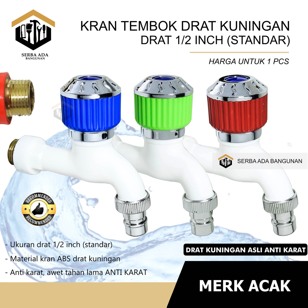 Kran Air Plastik 1/2&quot; Drat Kuningan Keran Taman 1/2 Inch Engkol Mahkota