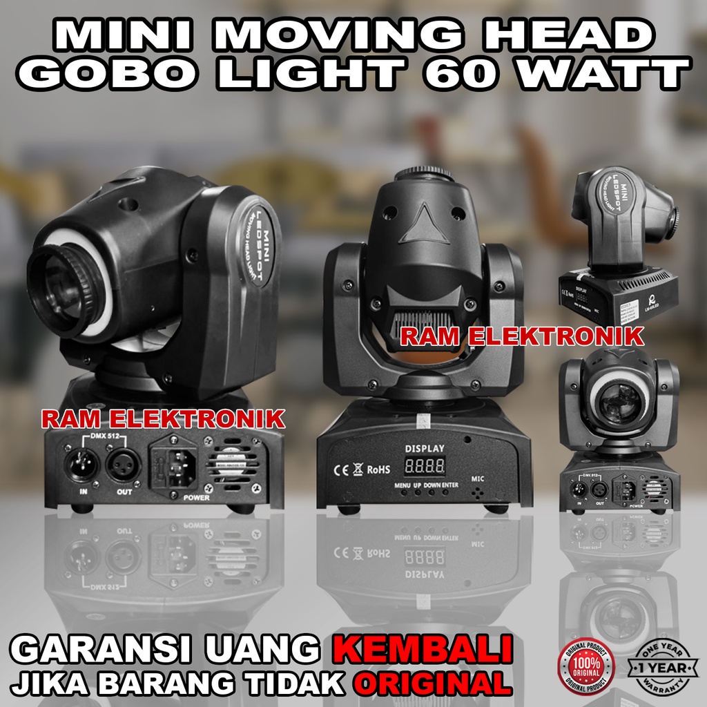 LAMPU BEAM Mini Moving Head Gobo Light 60W Merk REDSUN Original