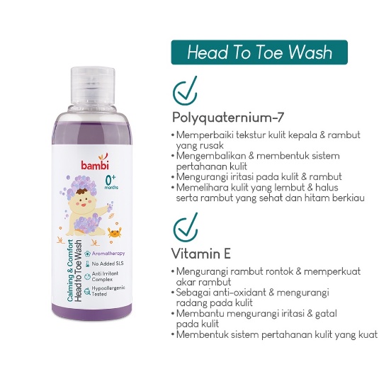 ORIGINAL Bambi Baby Calming &amp; Comfort Head To Toe Wash 200ml / Sabun &amp; Shampoo Bayi Kulit Normal Sensitif | PH Balance | Sabun &amp; Shampo / Sampo