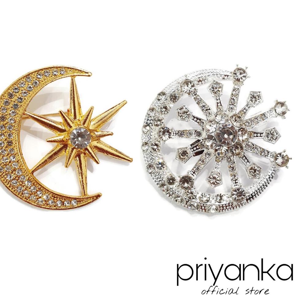 Jangan Sampai Kehabisan❄️ Bros Dada Tanjak Bulan Sabit/Bros Bulan Bintang/Bros Kristal Korea/Bros Me