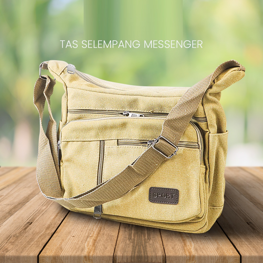 Tas Selempang Messenger Bag Bahan Kanvas - 6912 - Khaki