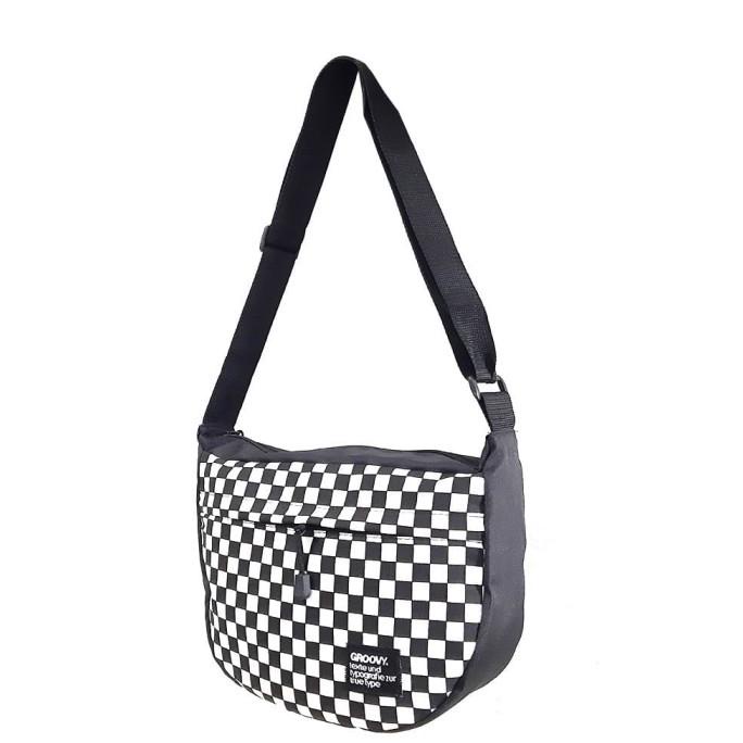 Tas Selempang Pria Hitam Putih Catur - Tas slempang pria  Perah
