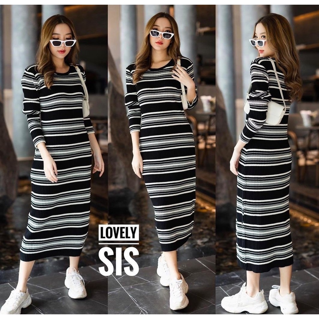 Hanolshop Dress Vversiaa - Baju Wanita - Long Dress - Dress Rajut Wanita Terbaru