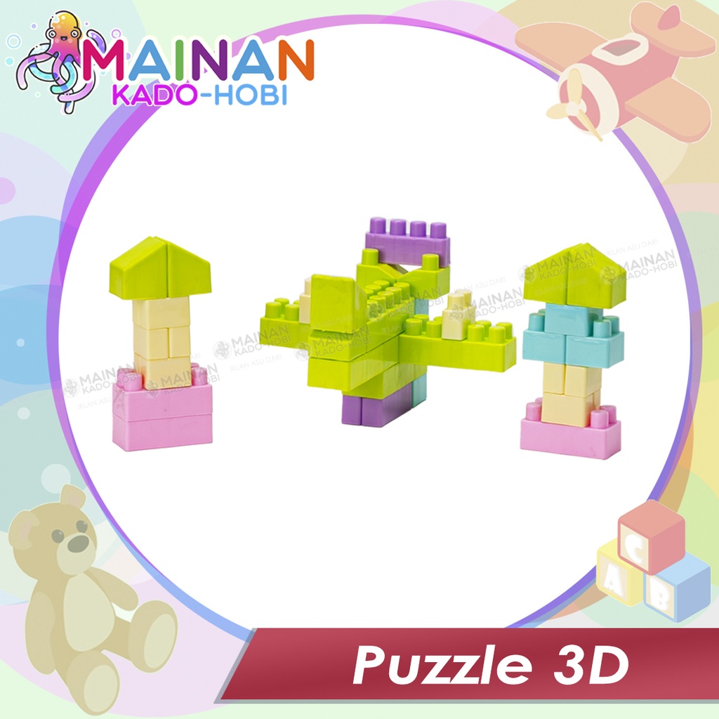 SET MAINAN EDUKASI ANAK DIY SUSUN BALOK MATCHING PUZZLE 3D BLOCKS KARAKTER ANIMAL BUILDING