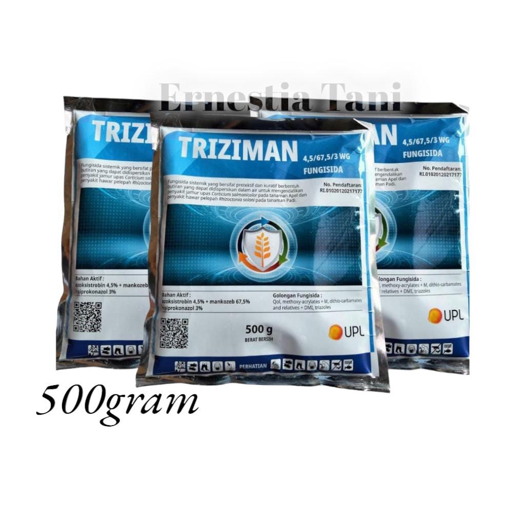 Fungisida TRIZIMAN 4,5/67,5/3 WG 500 Gram Bahan Aktif azoksistrobin 4,5% mankozeb 67,5% siprokonazol