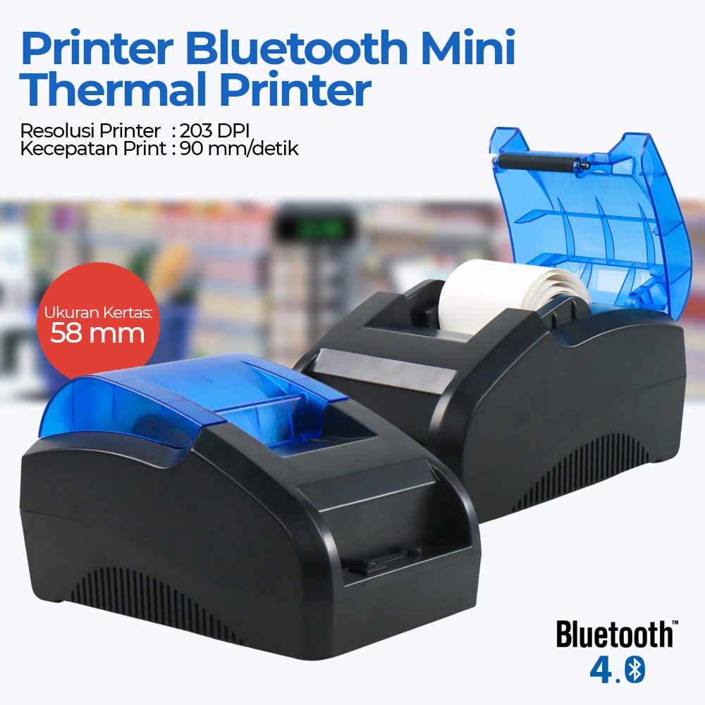 Printer Bluetooth Mini Thermal Printer Portable POS 58mm - POS58D - Black