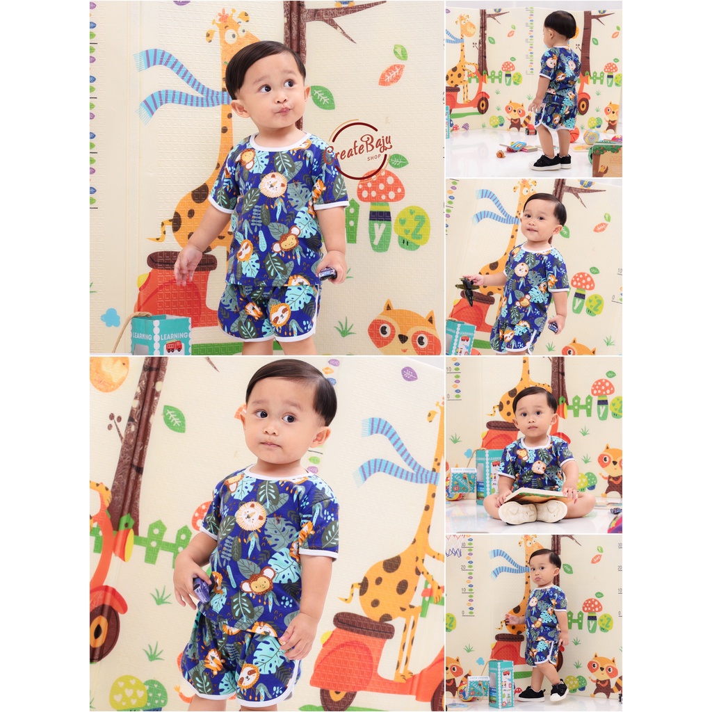 PROMO 7.7 SETELAN ANAK MOTIF TIGER A01 SETELAN ANAK POLOS UNISEX LENGAN PENDEK