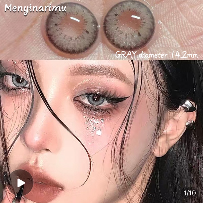 Menyinarimu【COD】2022 New Mata Besar Alami Gray Softlens Lensa wanita antik  Mata Penuh Gaya Dan Cantik Softlens Warna Sederhana Dan Canggih Lensa Kontak Soflen 14.2mm Minus0.00 Dubai Import Premium Brown Blue Seri Warna Mata Lensa