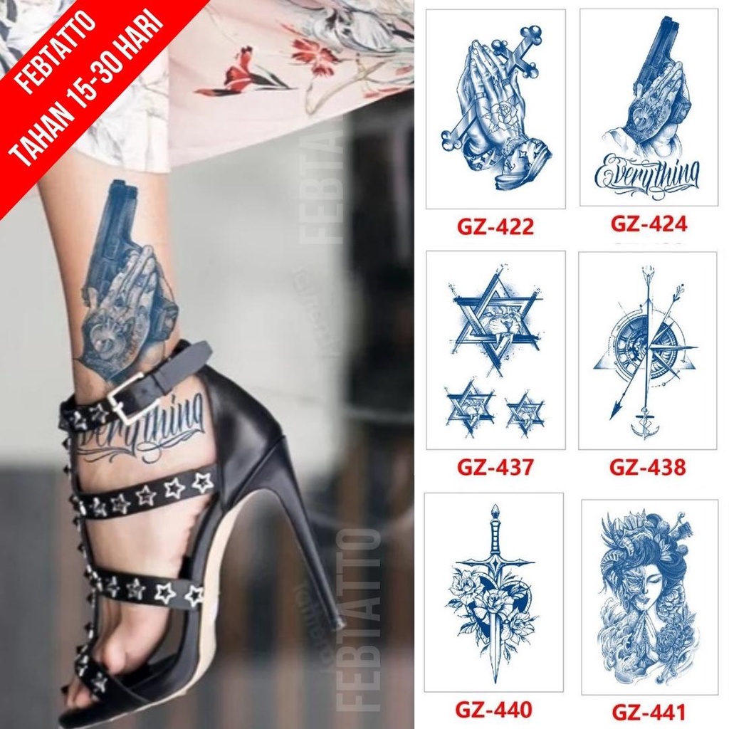 Tato Temporer Ukuran 18cm x 11cm Motif GZ 424 Tangan Senjata Tato Lengan Tato Dada Tato Tangan Tato 
