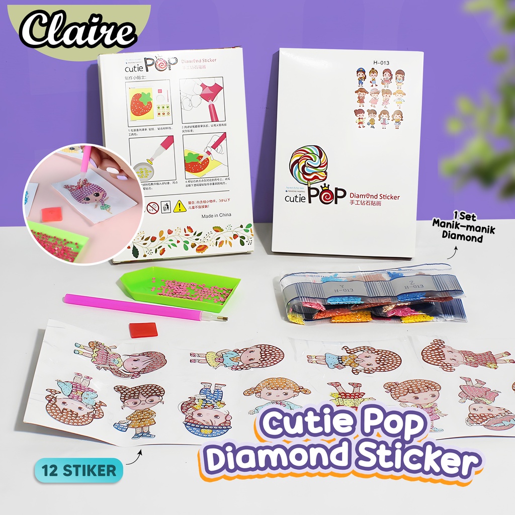 Dimond Sticker Cutie Pop / 12 Stiker Anak / 1 set Manik Manik Diamond