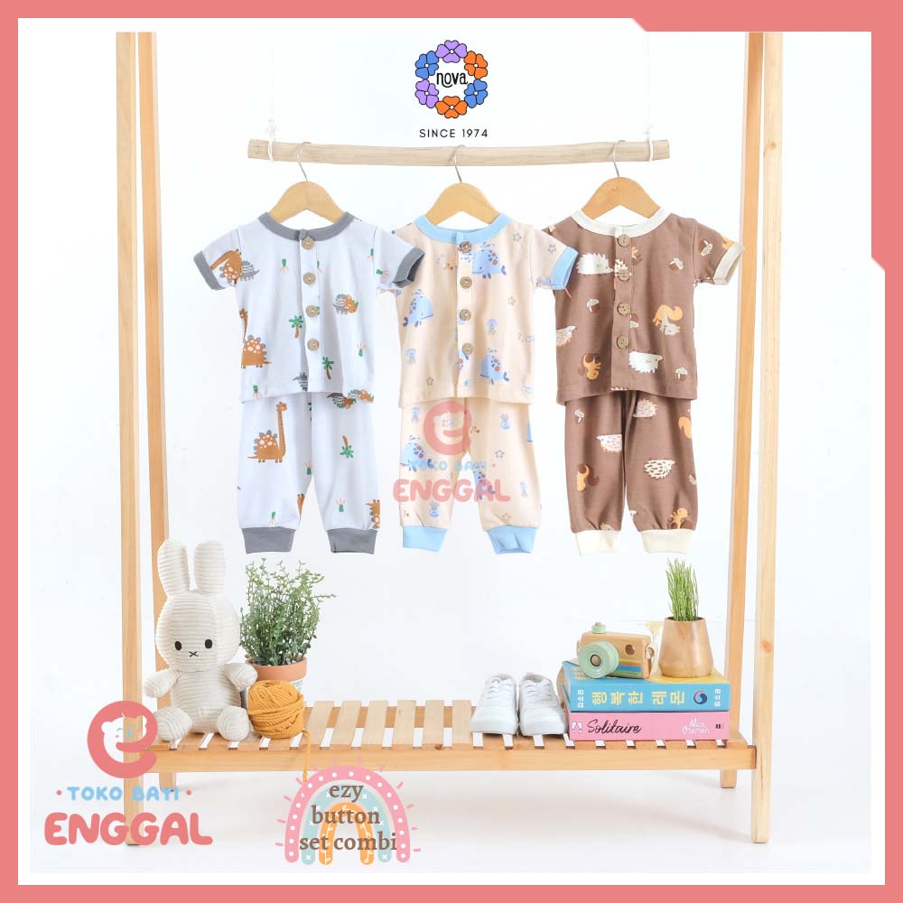 NOVA EZY ANIMAL PLANET SERIES- BUTTON SET COMBI-SETELAN BAJU KANCING COMBI 0-24 BULAN (1STEL)