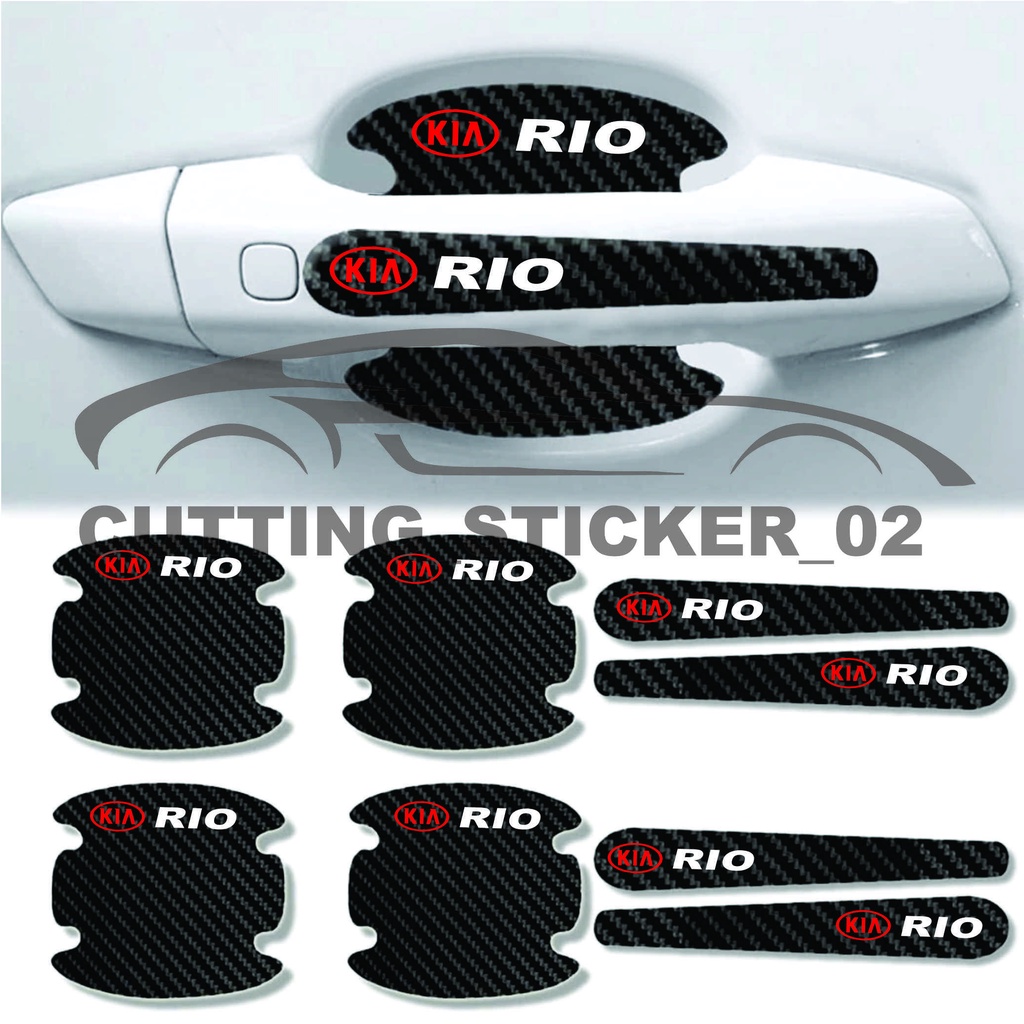 8pcs sticker sill plate carbon 3d mobil rio sticker karbon 3d pelindung pintu handle kia rio