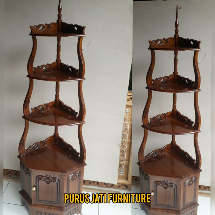 PJ1 Rak Sudut Ruang Tamu Kayu Jati Model Klasik Harga Murah