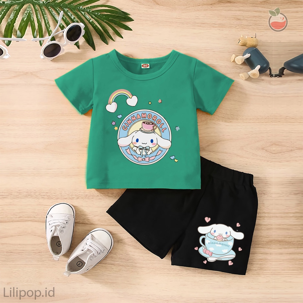 Baju Anak Stelan Kaos 3/4  CINNAMOROLL KID Cowok Cewek  Usia 1 - 4 Tahun Celana Pendek Harian